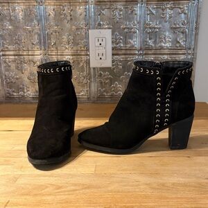 Expressions Black Ankle Boots with Gold Studs